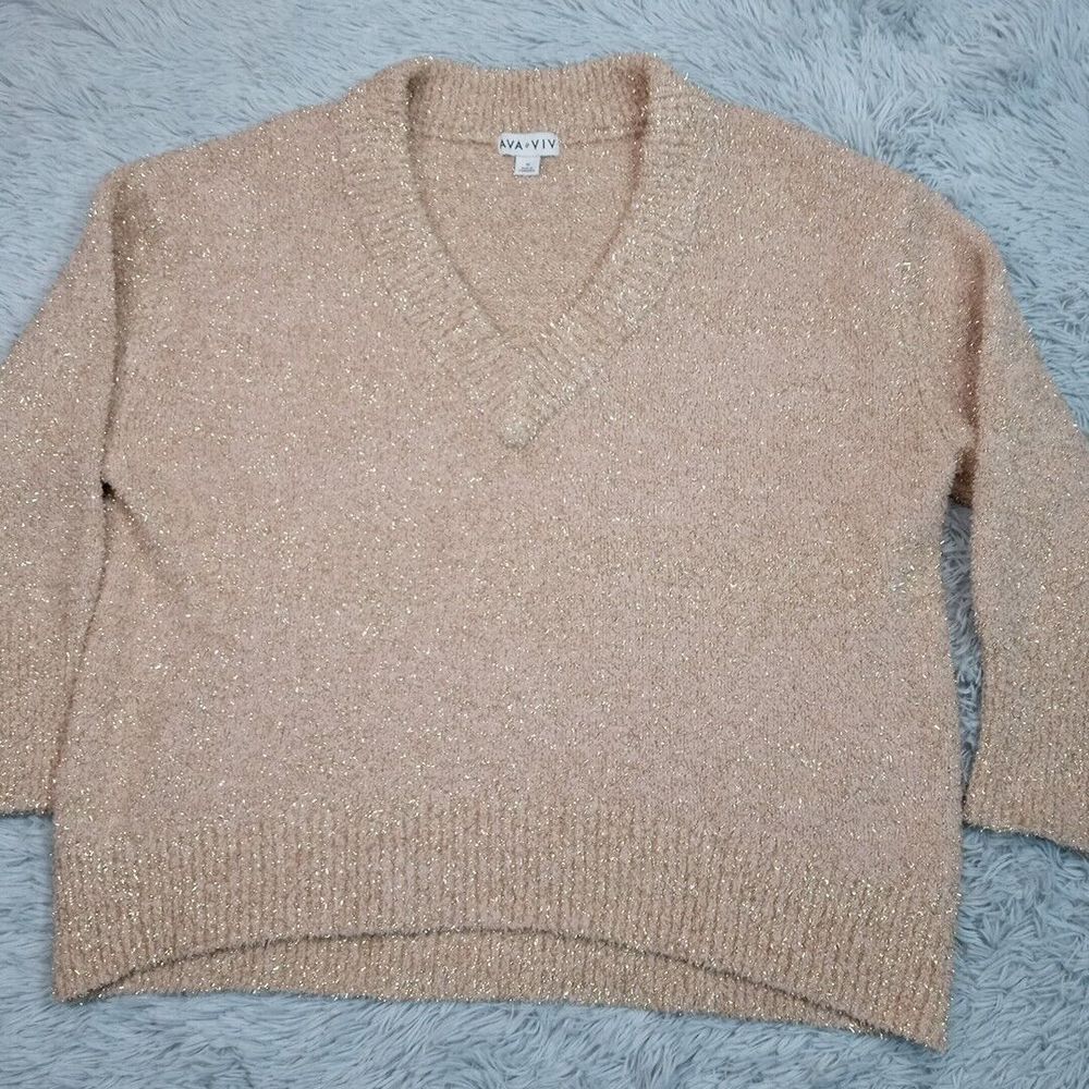 Ava & Viv Sweater Womens Plus 1X Biege Metallic Sparkly‎ Cozy Comfort Warm